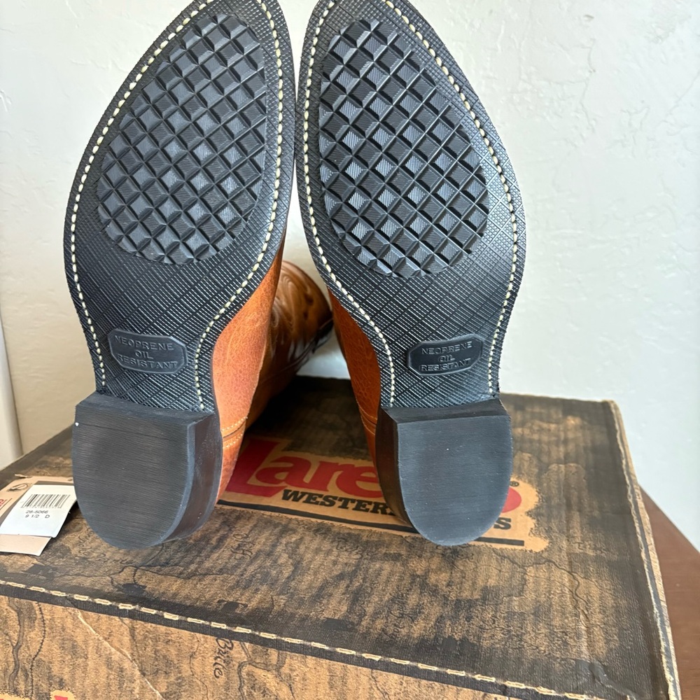 Laredo Western Boots Tobacco Brown Leather Made in USA Size 9.5 D w/ Box unworn - Picture 11 of 12